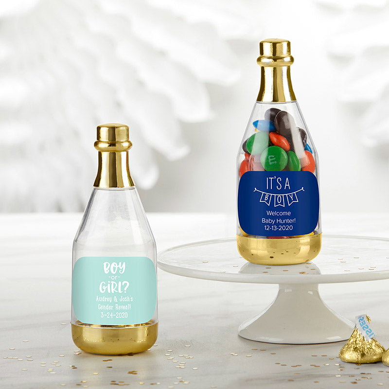 Personalized Gold Metallic Champagne Bottle Favor Container - Baby Shower (Set of 12)