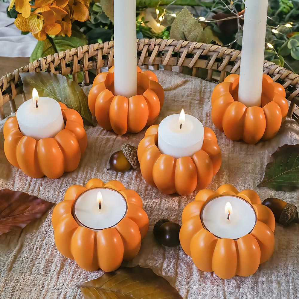 Pumpkin 2 in 1 Tealight/Candlestick Holder (Set of 6) - Orange