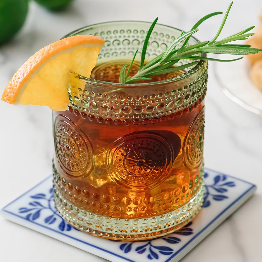 10 oz Hobnail Beaded Floral Vintage Drinkware - Set of 6 (Green)