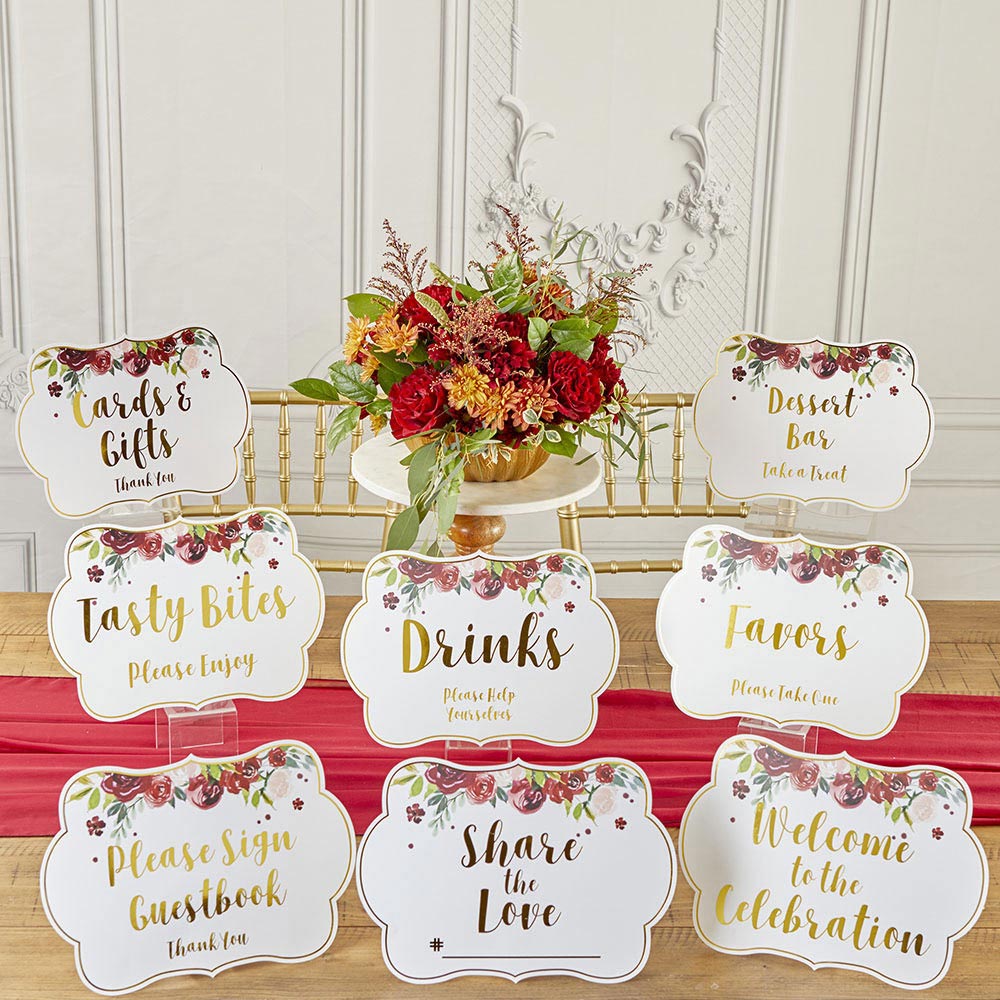 Burgundy Blush Floral Party D...cor Sign Kit (Set of 8)