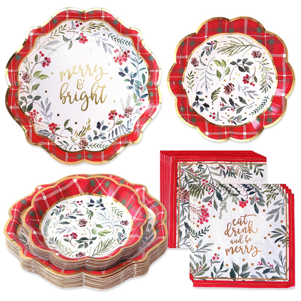 Christmas Tableware Set - 7" Plate (set of 16), 9" Plate (set of 16), and Napkin (set of 30)