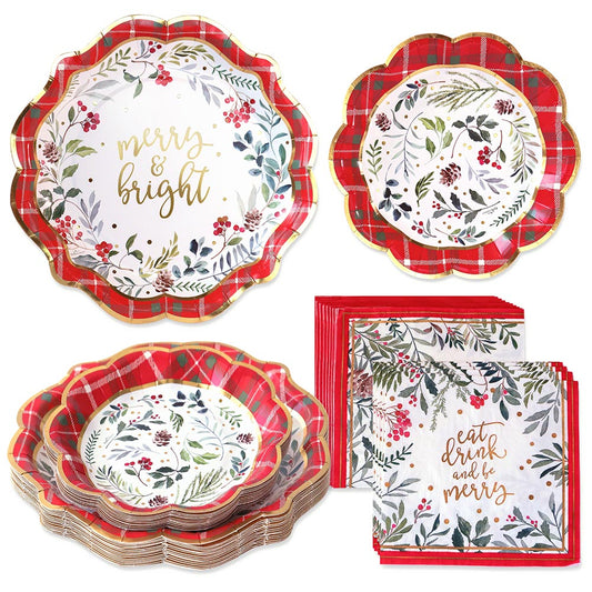 Christmas Tableware Set - 7" Plate (set of 16), 9" Plate (set of 16), and Napkin (set of 30)