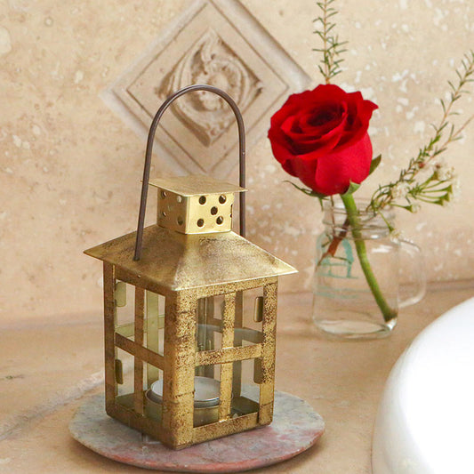 Vintage Antique Gold Distressed Lantern - Small