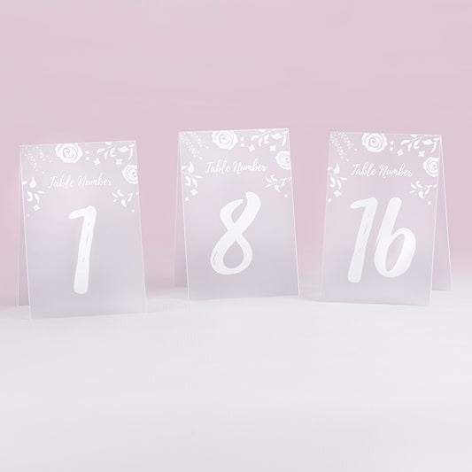 White Frosted Floral Tented Table Numbers (1-18)