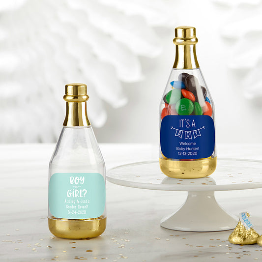 Personalized Gold Metallic Champagne Bottle Favor Container - Baby Shower (Set of 12)