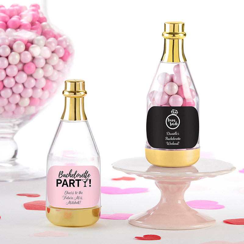 Personalized Gold Metallic Champagne Bottle Favor Container - Bachelor & Bachelorette (Set of 12)