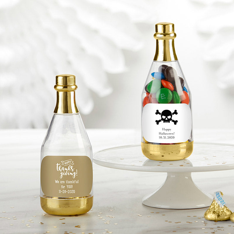 Personalized Gold Metallic Champagne Bottle Favor Container - Holiday (Set of 12)