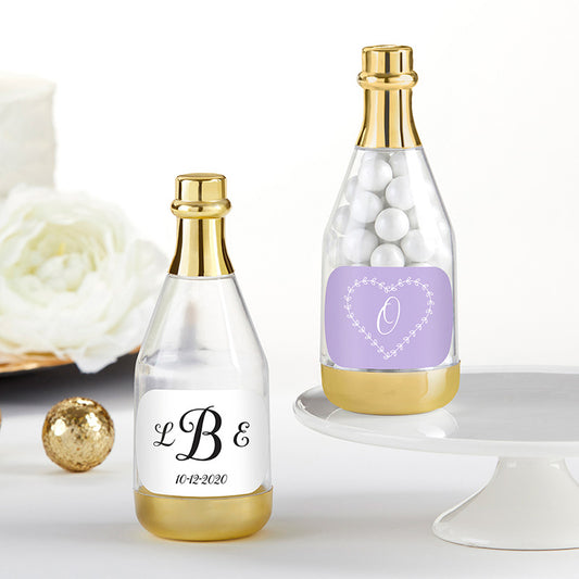 Personalized Gold Metallic Champagne Bottle Favor Container - Monogram (Set of 12)