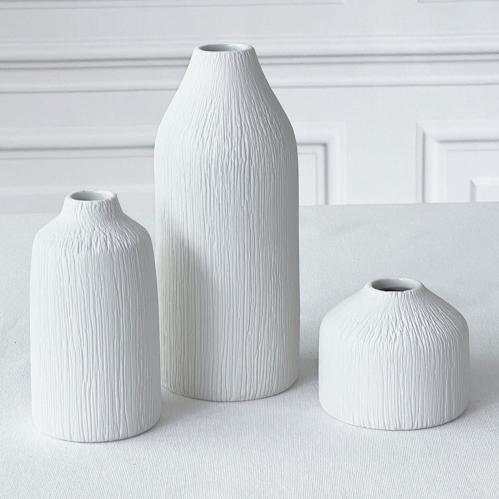 Boho Ceramic Bud Vase - White (Set of 3)