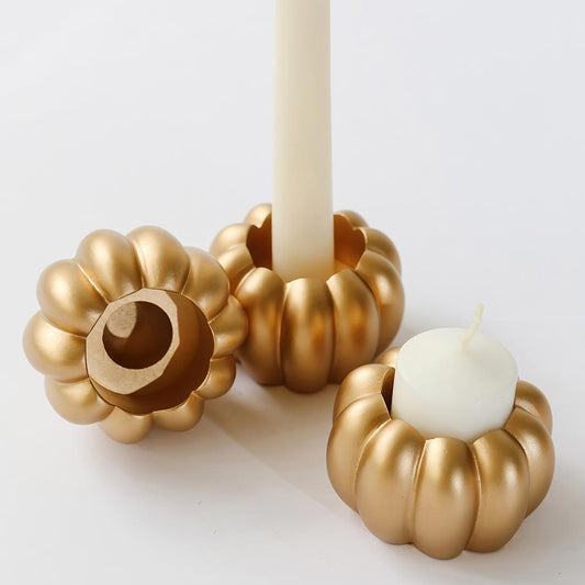 Pumpkin 2 in 1 Tealight/Candlestick Holder (Set of 6) - Gold