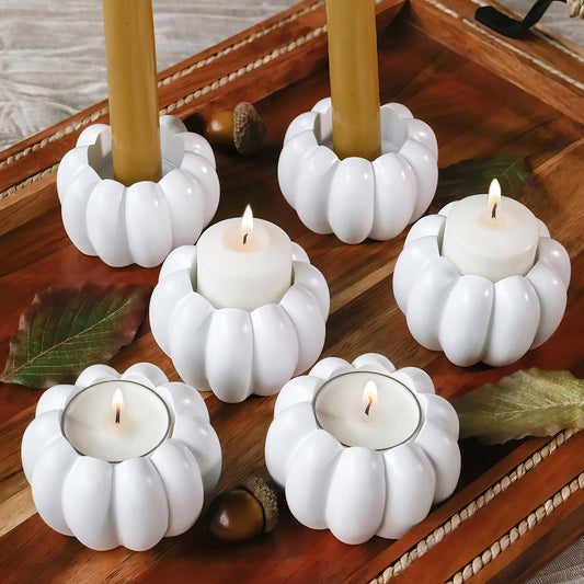 Pumpkin 2 in 1 Tealight/Candlestick Holder (Set of 6) - White