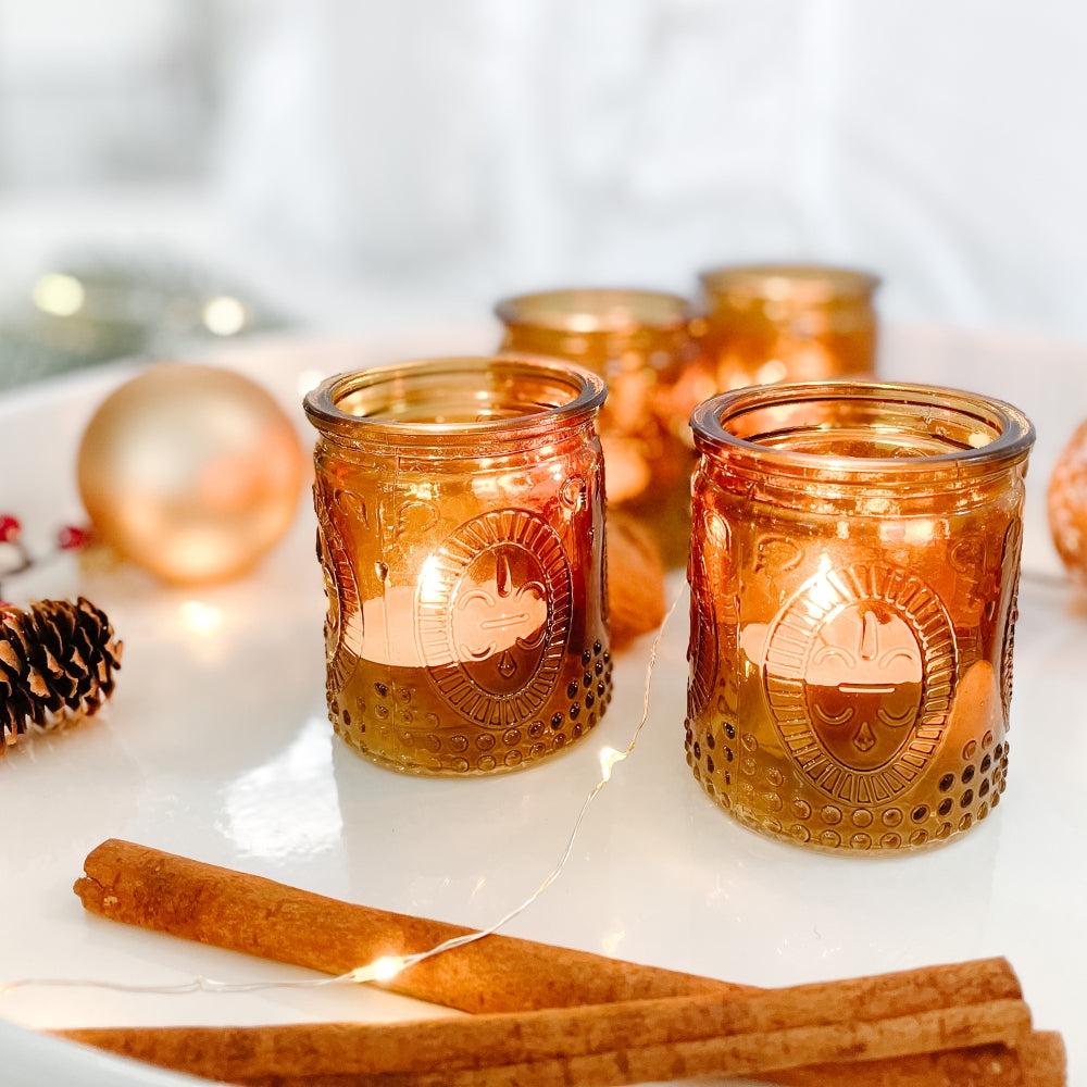 Vintage Amber Glass Tea Light Holder (Set of 4)