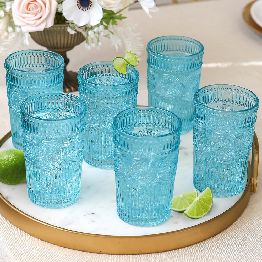 13 oz. Vintage Textured Aqua Drinkware (Set of 6)