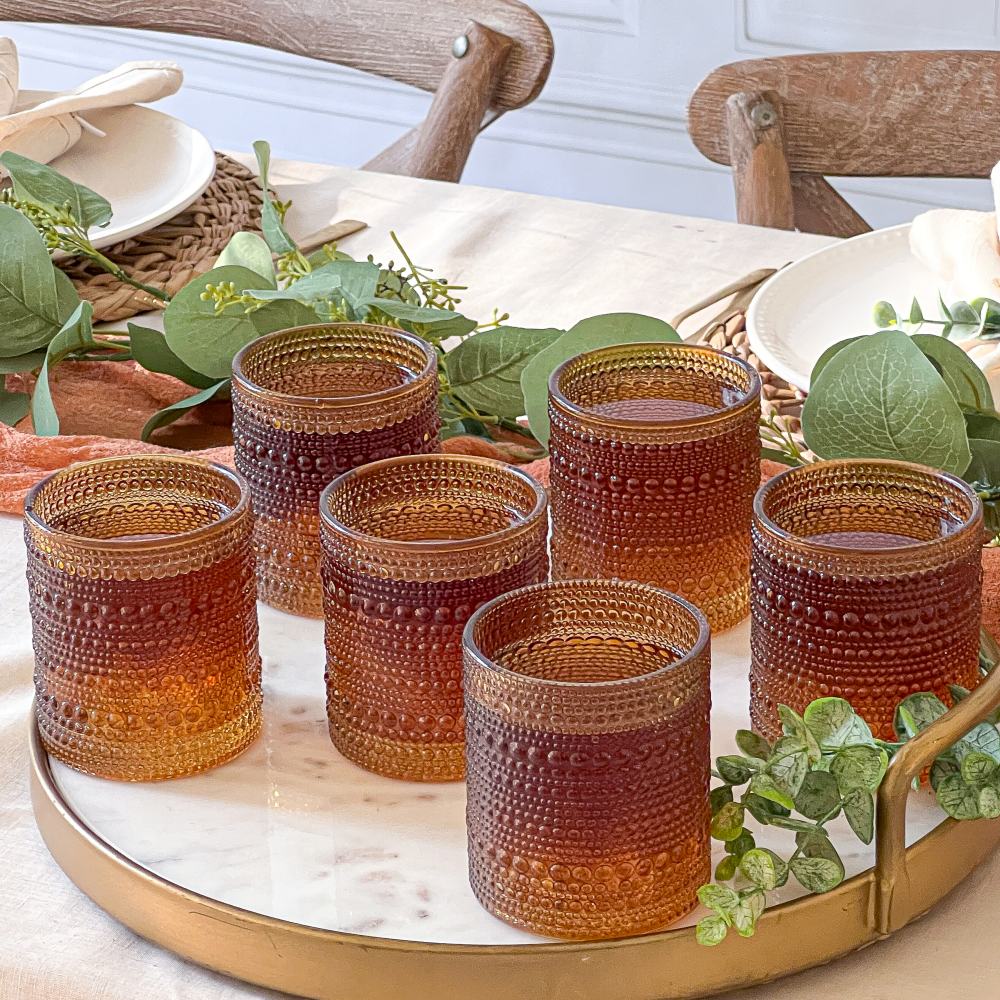 10 oz. Textured Beaded Amber Glass (Set of 6)
