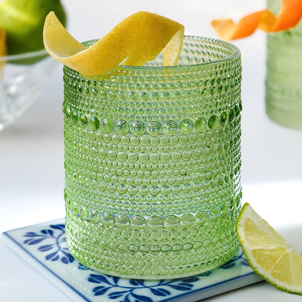10 oz. Textured Beaded Sage Green Glass (Set of 6)