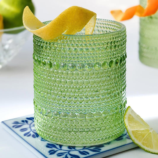 10 oz. Textured Beaded Sage Green Glass (Set of 6)