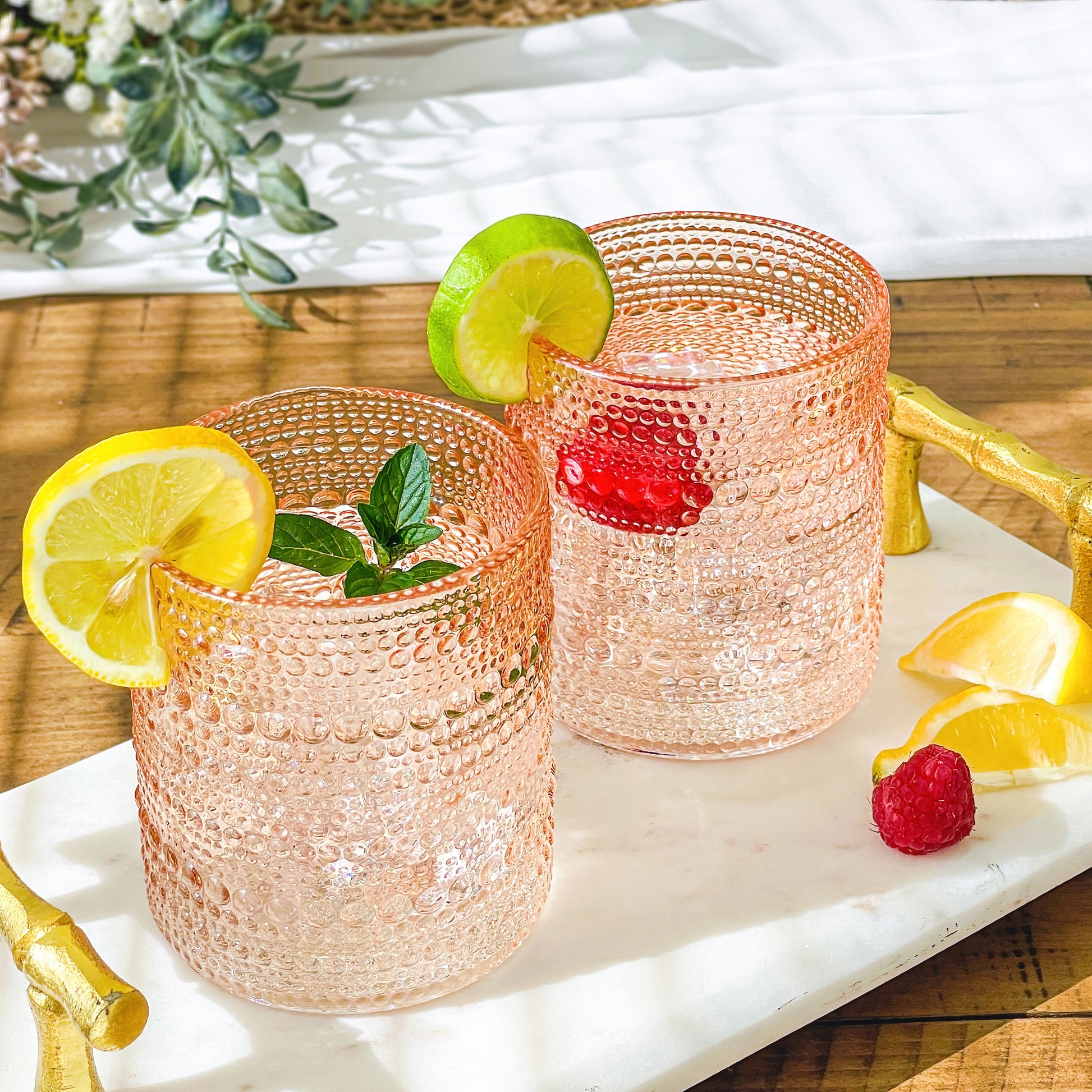 10 oz. Textured Beaded Rose Gold Glass (Set of 6)