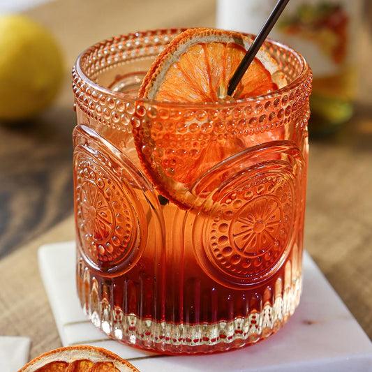 10 oz Retro Arch Floral Ribbed Glassware - Set of 6 (Rose Gold)