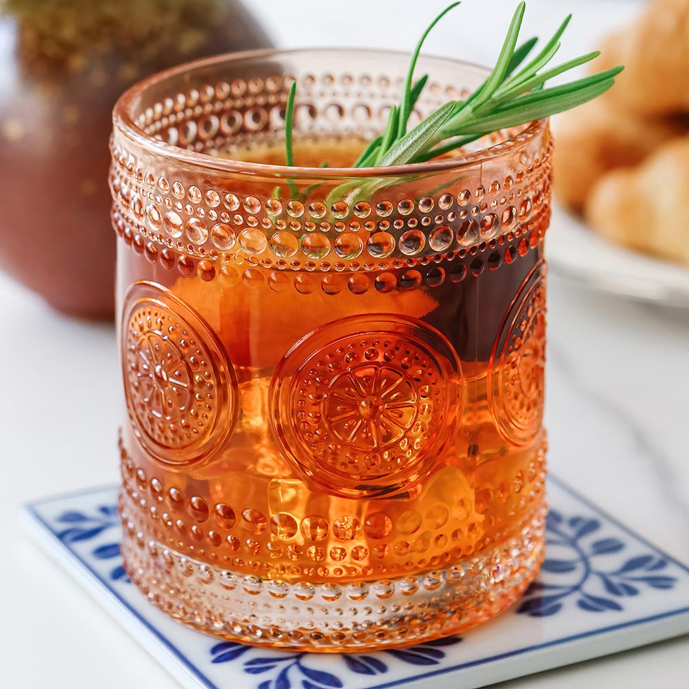 10 oz Hobnail Beaded Floral Vintage Drinkware - Set of 6 (Rose Gold)