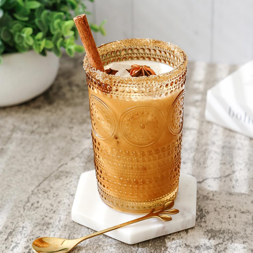 13 oz Hobnail Beaded Floral Vintage Drinkware - Set of 6 (Amber)