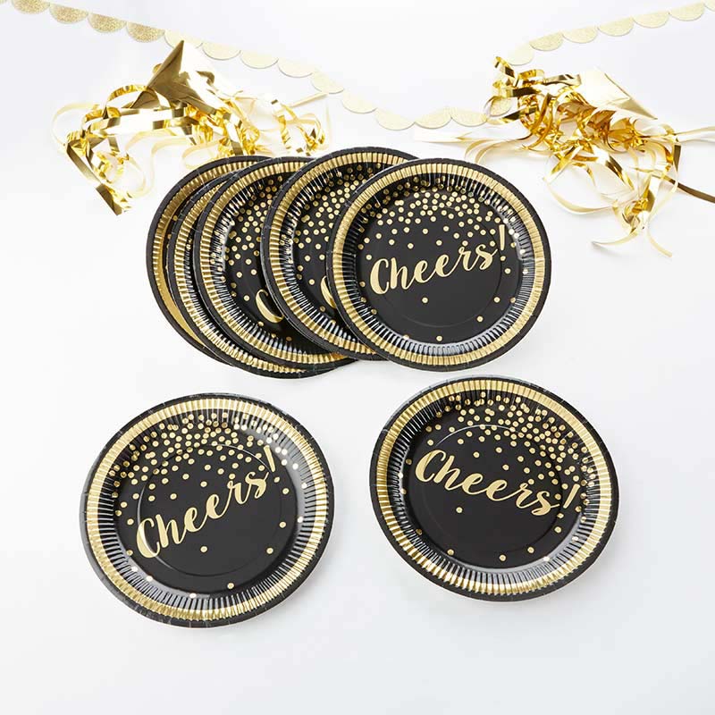 Gold Foil Cheers 9 in. Premium Paper Plates - Party Time (Set of 8)