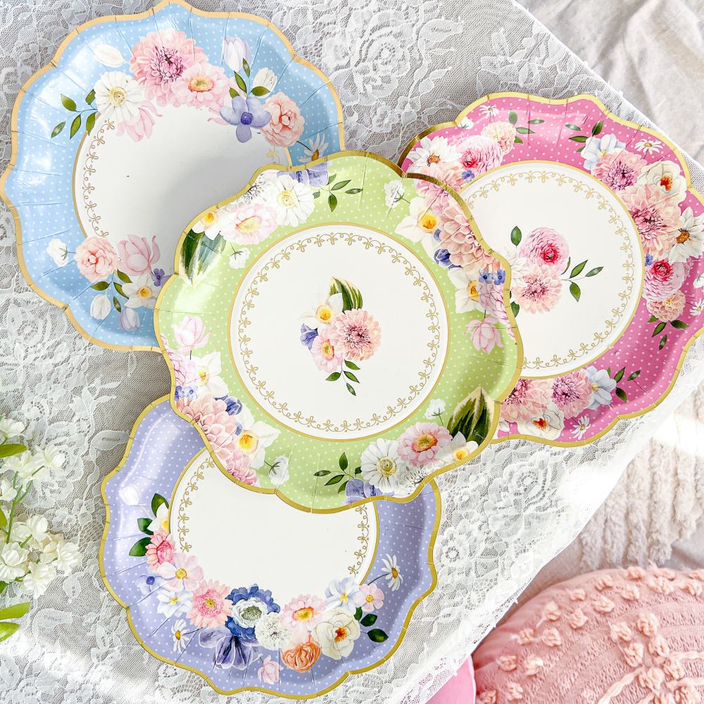Tea Time Party 9" Premium Paper Plates - Assorted (Set of 16)