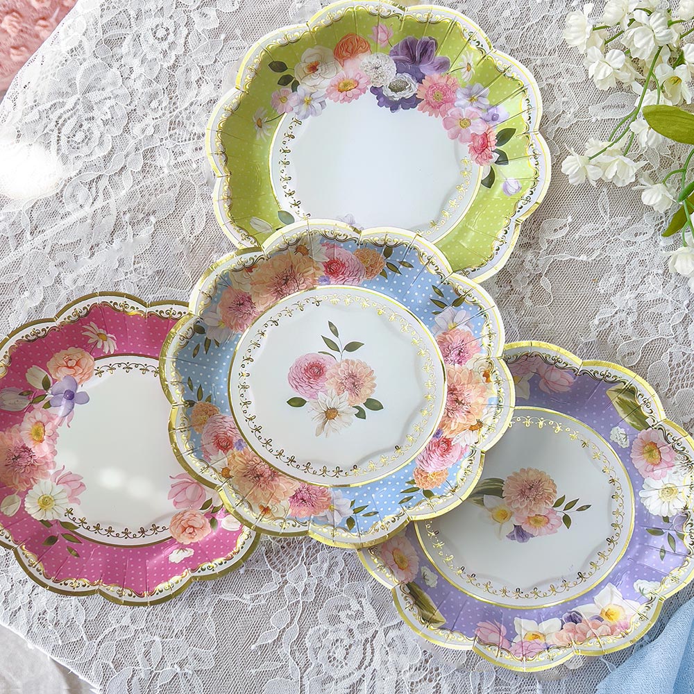 New Tea Time Party 7" Premium Paper Plates - Assorted (Set of 16)