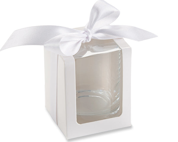 White 2 oz. Shot Glass/Votive Holder Gift Box with Ribbon (Set of 12)